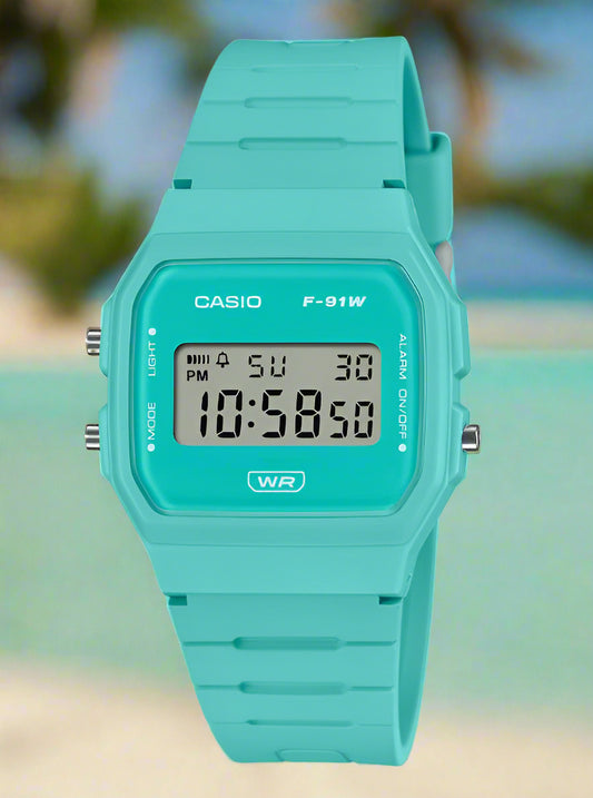 CASIO F-91WB-2A2 - D376 - Light Blue / Turquoise