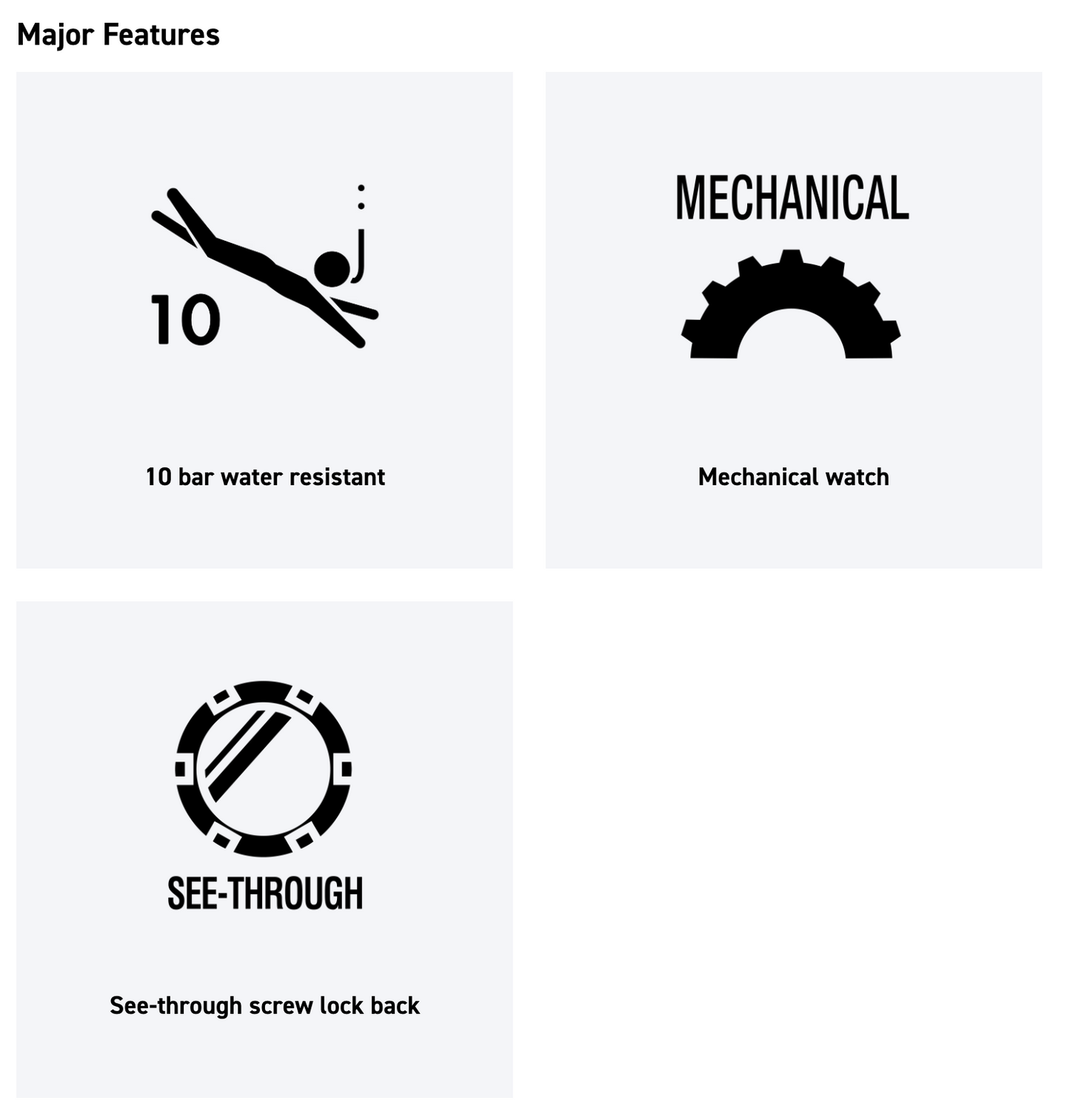 Diagram of major features of a mechanical watch on a white background