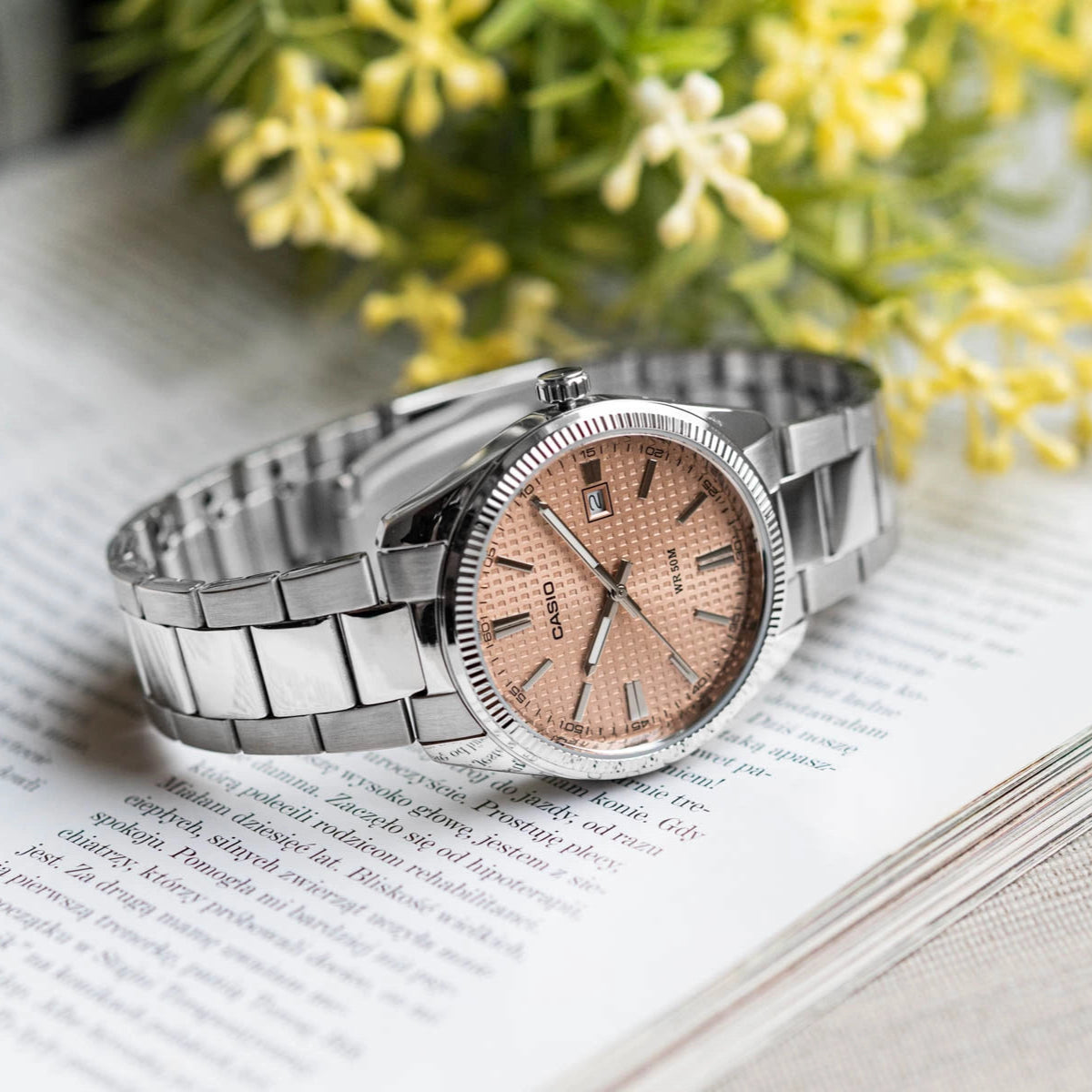 CASIO MTP-1302PE-4AVEF - A2395 - SALMON / PINK WAFFLE DIAL
