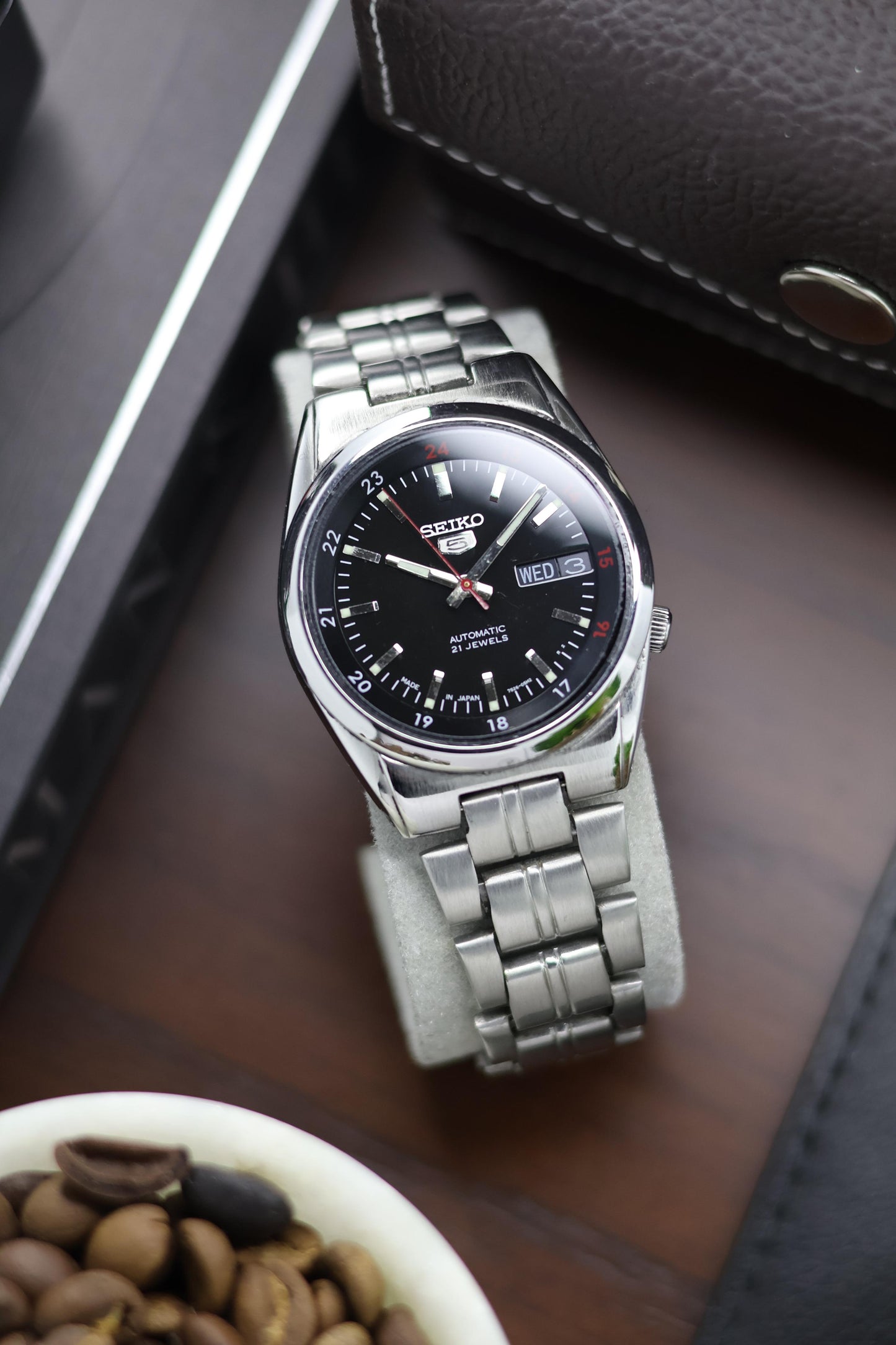 Seiko 5 Railway Time Black Dial with Glass Back - Automatic Watch (Pre Owned) - A169