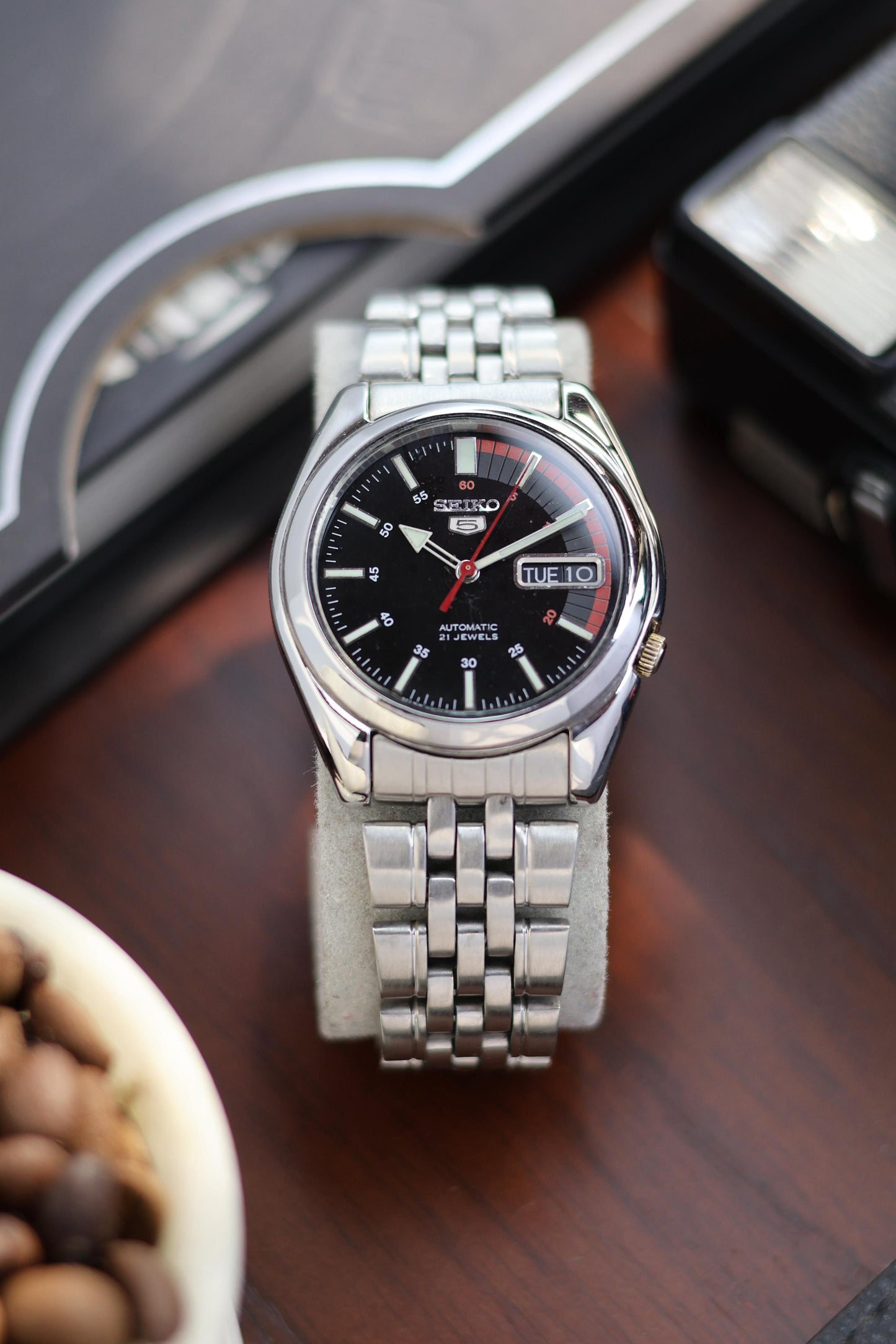 (Super Rare) Seiko 5 Black Racing Dial - Automatic Vintage Watch (Pre Owned) - A153