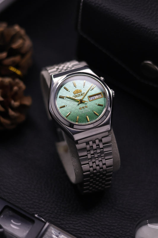 (Extremely Rare) Orient Tri-Star Crystal Aqua Green Chequered Dial - Automatic Vintage Watch (Pre Owned) - SE572