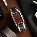 The S23 - WINE / MAROON GUILLOCHE DIAL - Slim Tank Style Watch - by Watchtopia