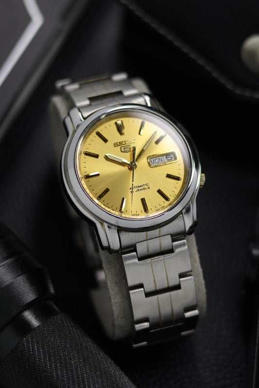 (Super Rare) Seiko 5 Gold Sunray Dial with Glass Back - Automatic Vintage Watch (Pre Owned) - SE664