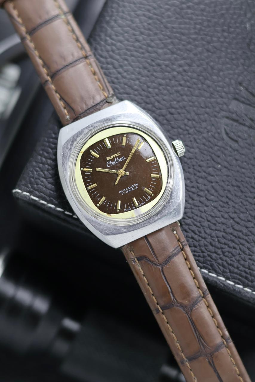 (Super Rare) Vintage HMT Chethan Coffee Brown TV Dial - in Original Condition - Mechanical Hand Winding Watch (Pre Owned) - SE644