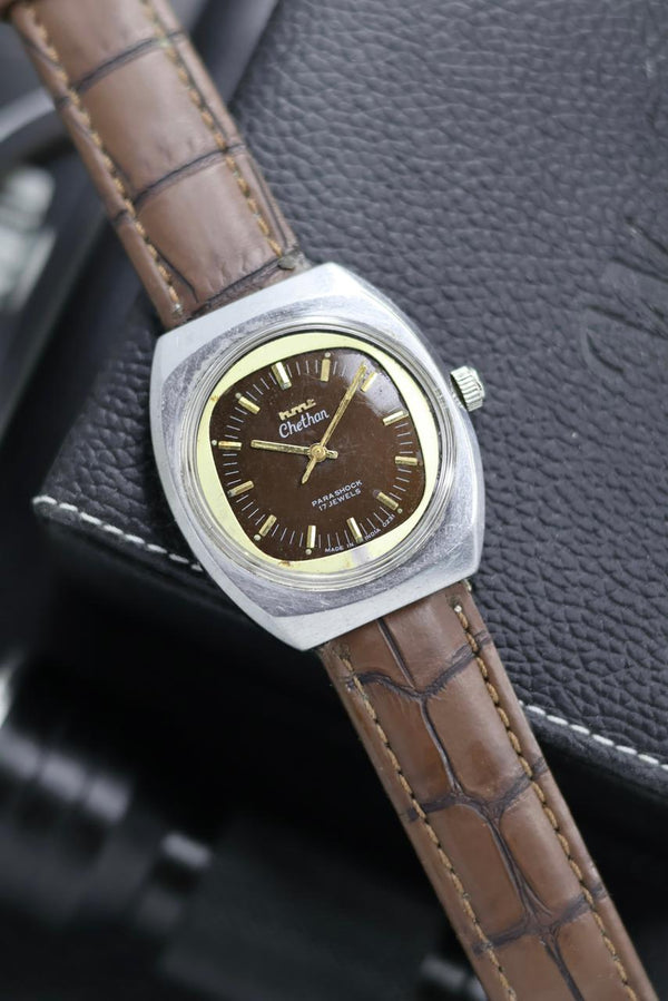 (Super Rare) Vintage HMT Chethan Coffee Brown TV Dial - in Original Condition - Mechanical Hand Winding Watch (Pre Owned) - SE644