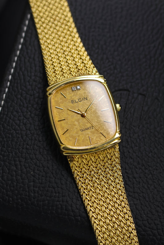 (Extremely Rare) ELGIN Swiss Camo Champagne Dial with Integrated Woven Milanese Bracelet - Swiss Vintage Watch (Pre Owned) - SE805