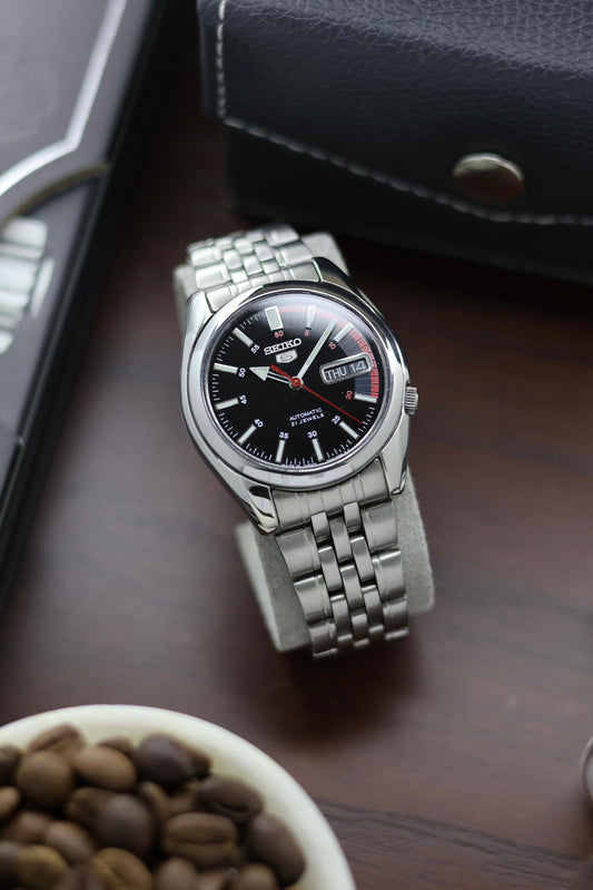 (Super Rare) Seiko 5 Black Racing Dial with Glass Back - Automatic Vintage Watch (Pre Owned) - A310