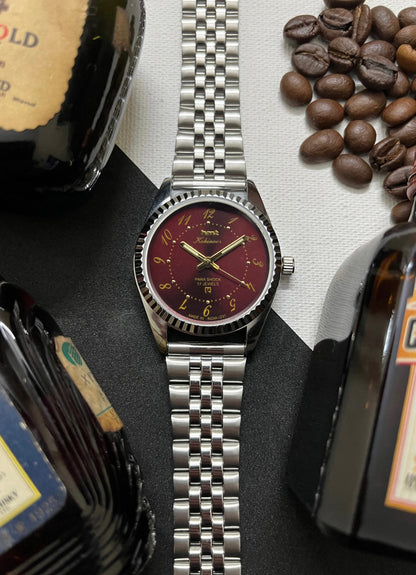 Fluted HMT Kohinoor - MAROON ‘Drunken Numbers’ Dial