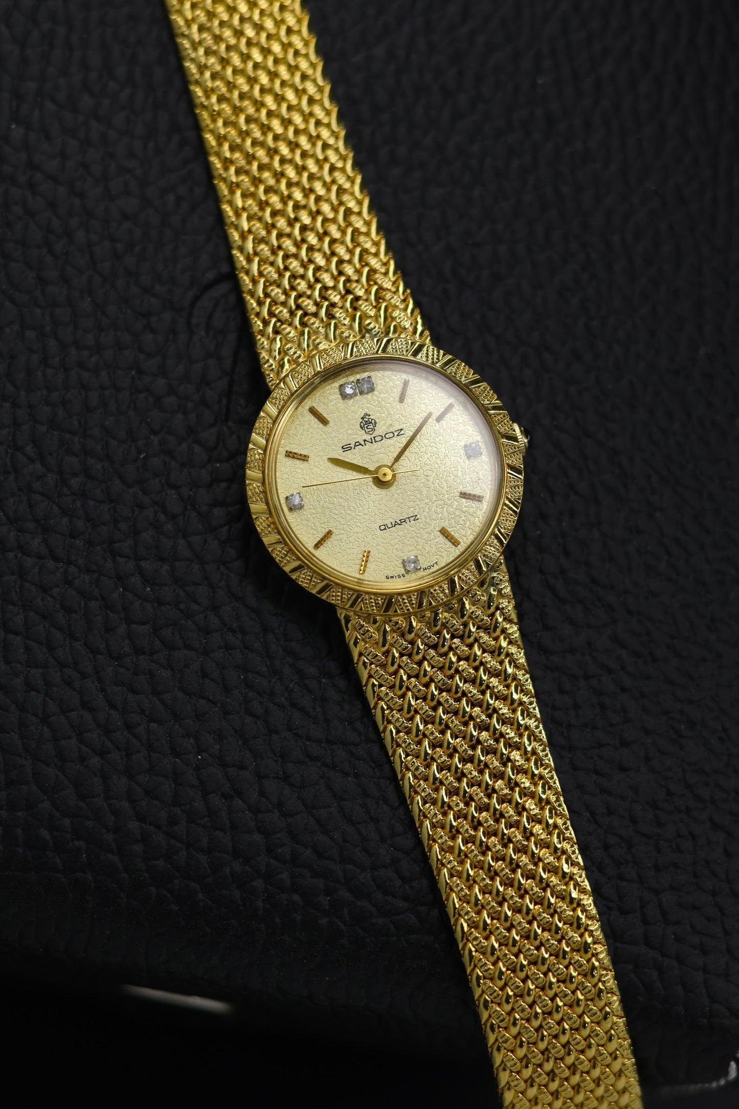 (Extremely Rare) SANDOZ Swiss Ladies Champagne Dial with Integrated Woven Milanese Bracelet - Swiss Vintage Watch (Pre Owned) - SE785