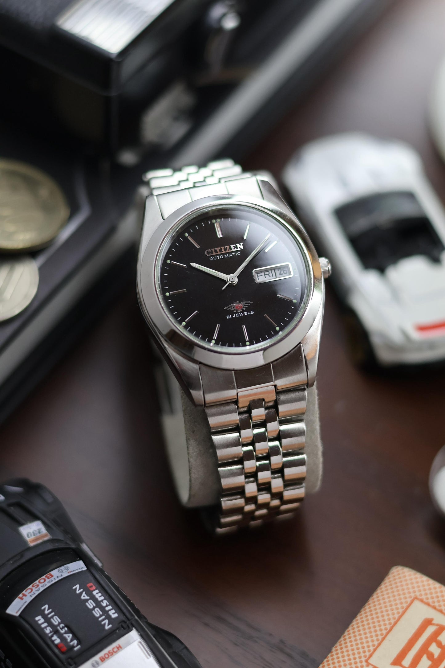(Super Rare) Citizen Eagle 7 “Datejust” Black Mirror Dial with Jubilee Bracelet - Automatic Vintage Watch (Pre Owned) - SE515