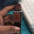 The S23 - WINE / MAROON GUILLOCHE DIAL - Slim Tank Style Watch - by Watchtopia