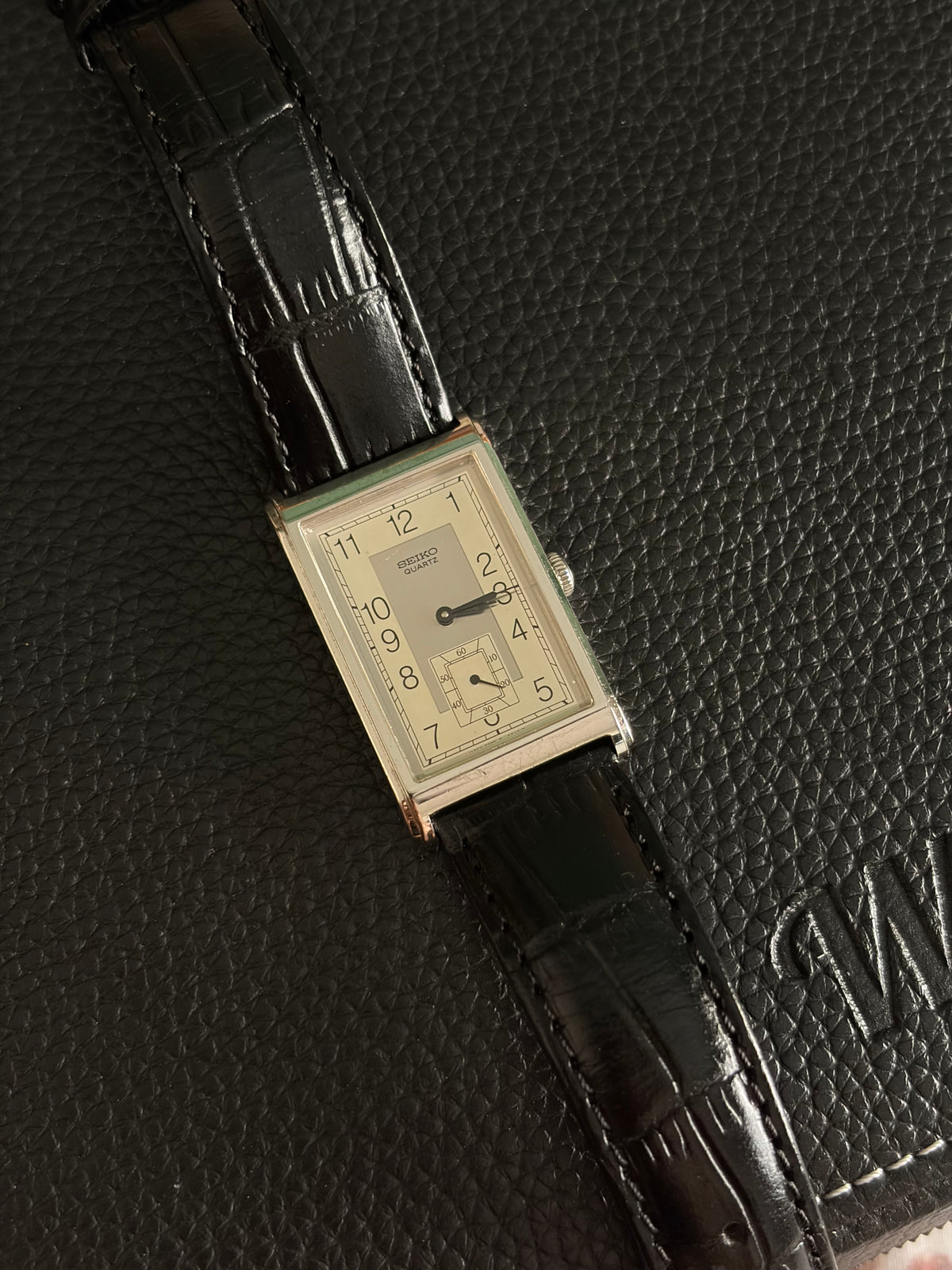 1982 PALLADIUM Plated SEIKO Tank Art Deco JDM Ultra Rare