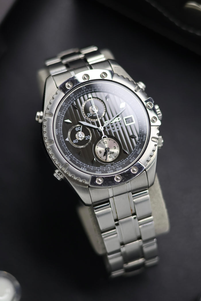 (JDM - Extremely Rare) 1998 Seiko Chronograph Dark Grey Dial with Alarm - Quartz Vintage Watch (Pre Owned) - SE498