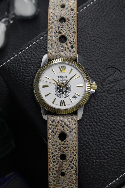 (Super Rare) TISSOT 1853 BALLADE Two-Tone White Motif Dial with Fluted Bezel & Sapphire Crystal - Quartz Swiss Vintage Watch (Pre Owned) - SE516