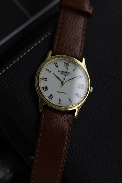 (Super Rare) Raymond Weil Geneve Swiss Automatic White Dial with Gold Plated Case - Automatic Swiss Vintage Watch (Pre Owned) - SE742