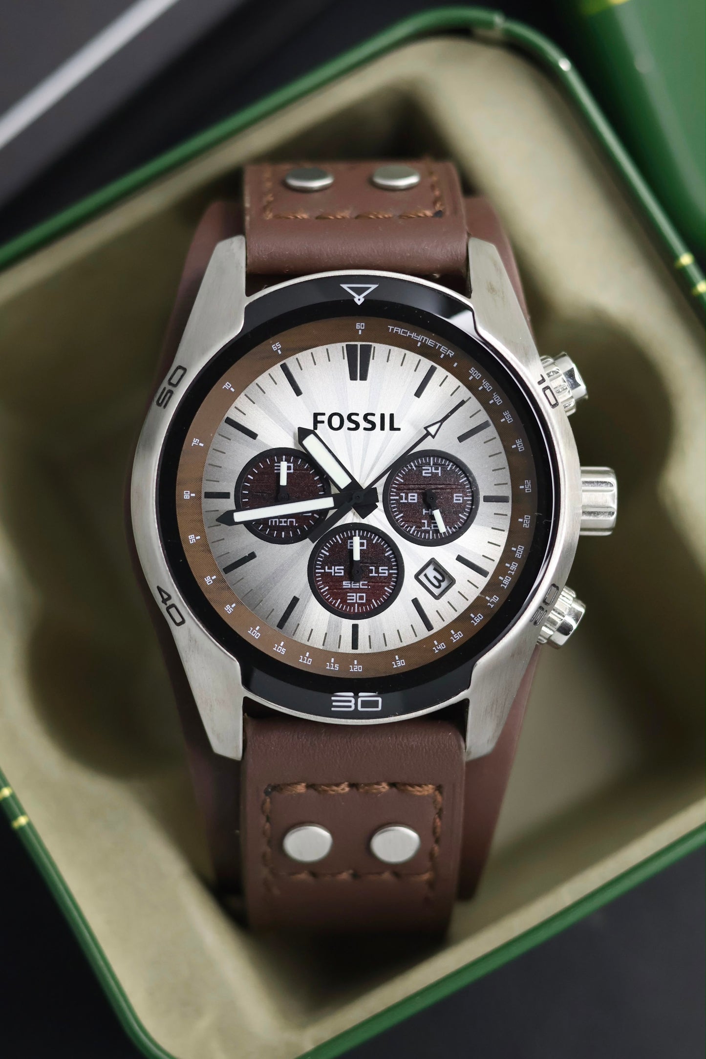(Super Rare) Fossil Coachman ‘Uncharted’ Silver Panda Chronograph Dial with Box (Pre Owned) - SE1001