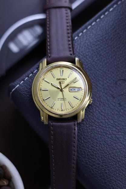Seiko 5 Gold Dial with Glass Back - Automatic Vintage Watch (Pre Owned) - A254