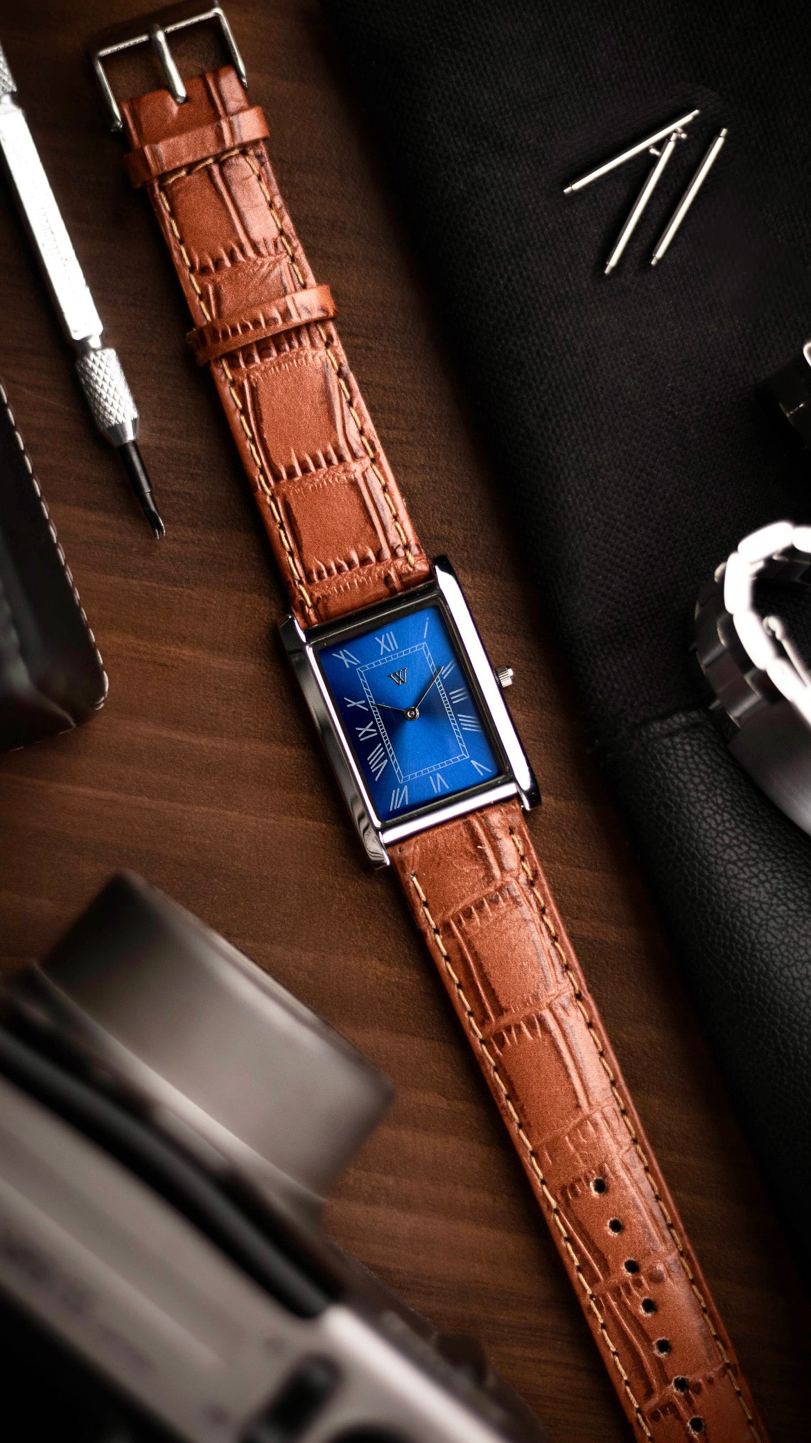 The S23 - BLUE Dial - Slim Tank Style Watch - by Watchtopia