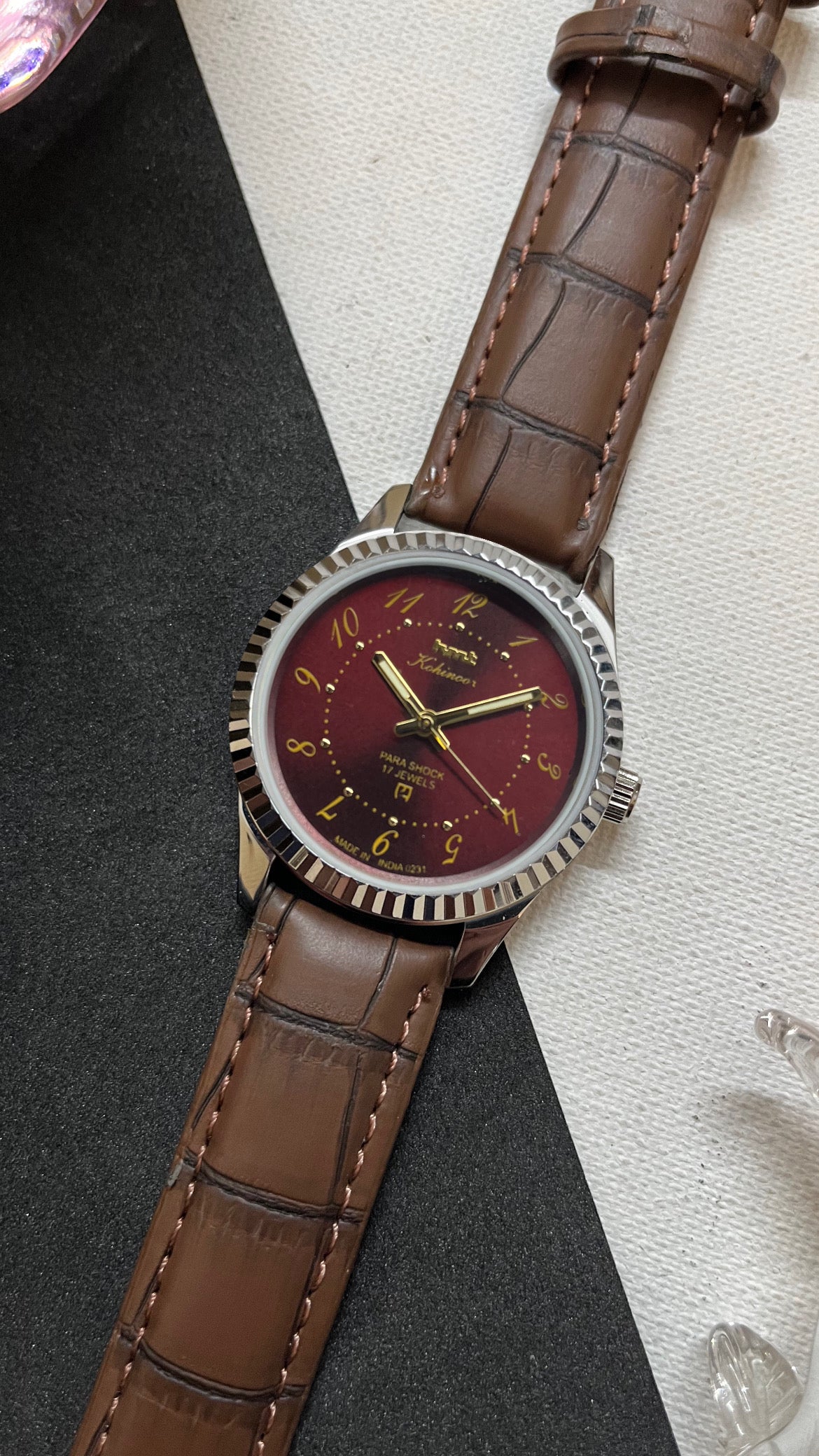 Fluted HMT Kohinoor - MAROON ‘Drunken Numbers’ Dial