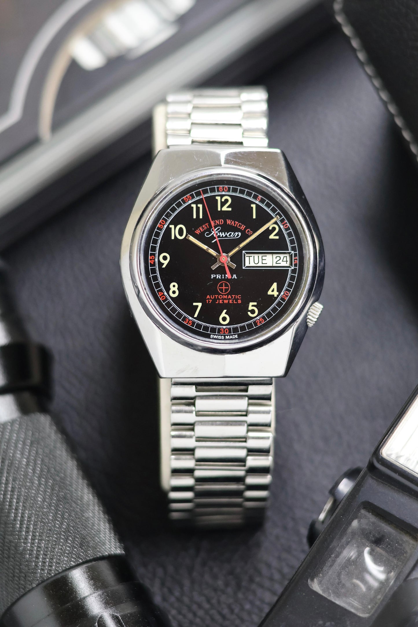 (Super Rare) West End Watch Co. SOWAR PRIMA Black Dial - Automatic Swiss Vintage Watch (Pre Owned) - SE494