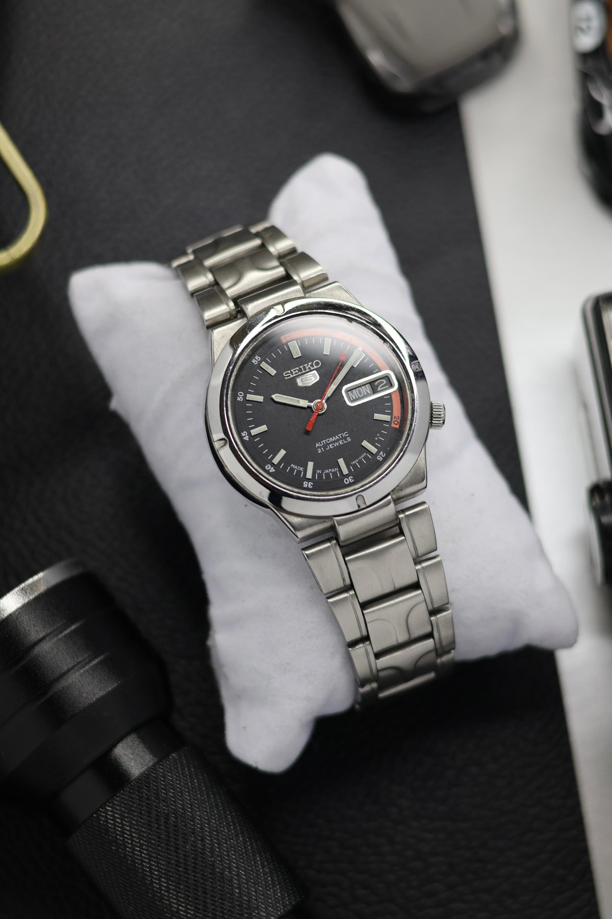 Seiko 5 Black Racing Dial with Glass Back (Pre Owned)