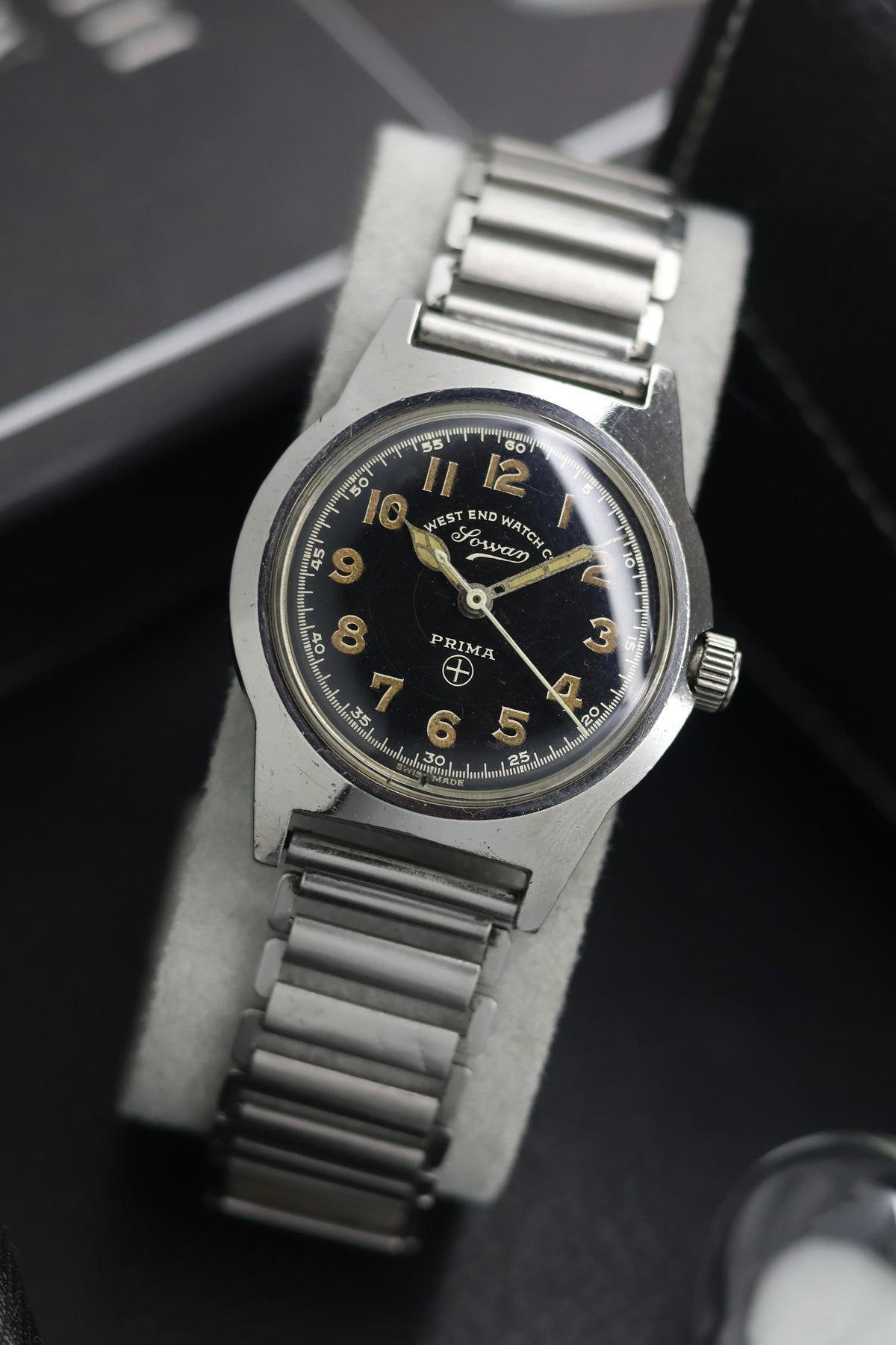 (Super Rare) West End Watch Co. SOWAR Black Dial with Bonklip Bracelet - Hand Wound Swiss Vintage Watch (Pre Owned) - SE795