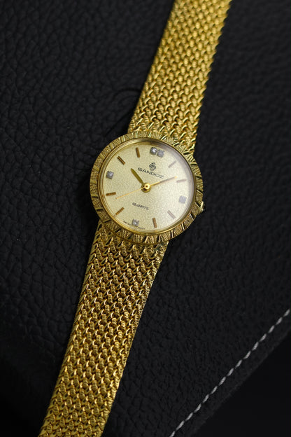 (Extremely Rare) SANDOZ Swiss Ladies Champagne Dial with Integrated Woven Milanese Bracelet - Swiss Vintage Watch (Pre Owned) - SE785