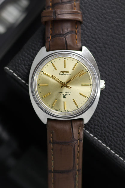 (Super Rare) Vintage HMT Kohinoor Champagne Sunray Dial - in Original Condition - Mechanical Hand Winding Watch (Pre Owned) - SE576