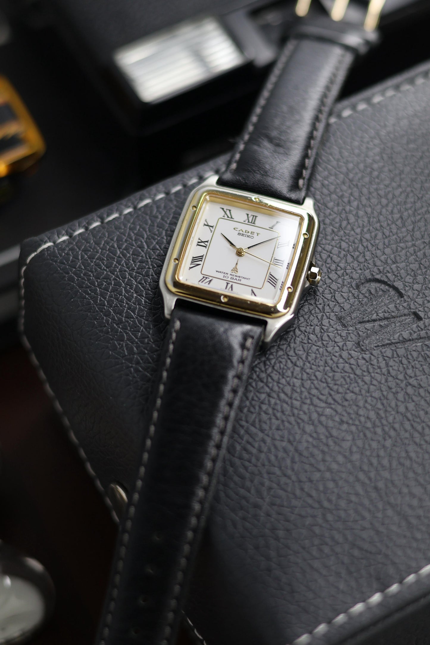 (JDM - Extremely Rare) 1980 Seiko CADET 100M Enamel Dial with Gold Plated ‘Santos’ Bezel - Quartz Vintage Watch (Pre Owned) - SE488