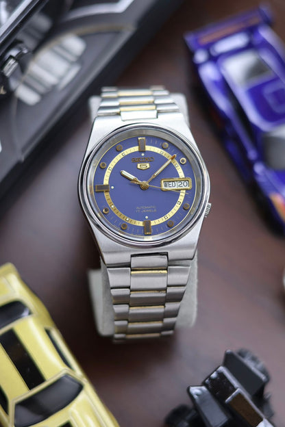 (Super Rare) 1986 Seiko 5 Navy Blue Motif Dial - Automatic Vintage Watch (Pre Owned) - SE493