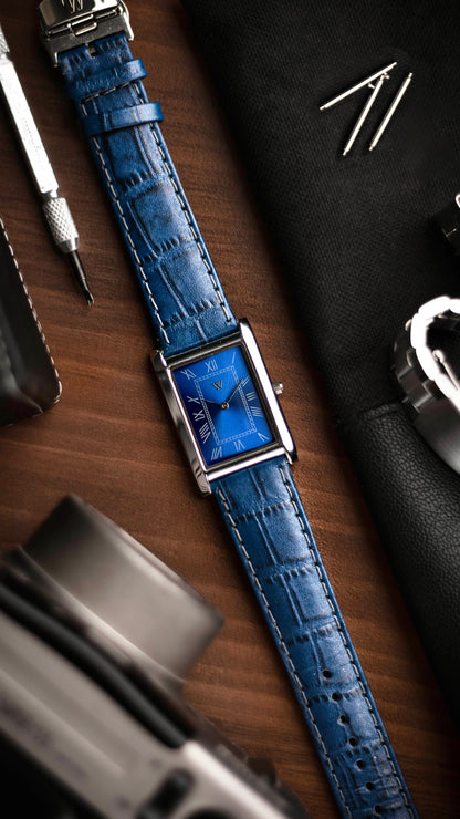 The S23 - BLUE Dial - Slim Tank Style Watch - by Watchtopia