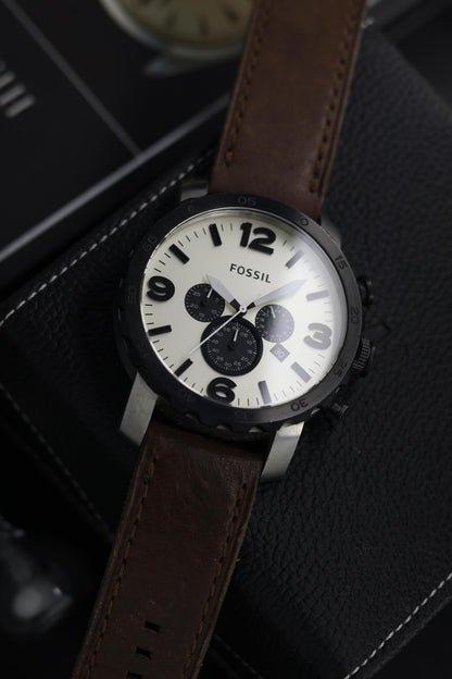 (Super Rare) Fossil Nate 50mm Chronograph White Dial (Pre Owned) - SE712