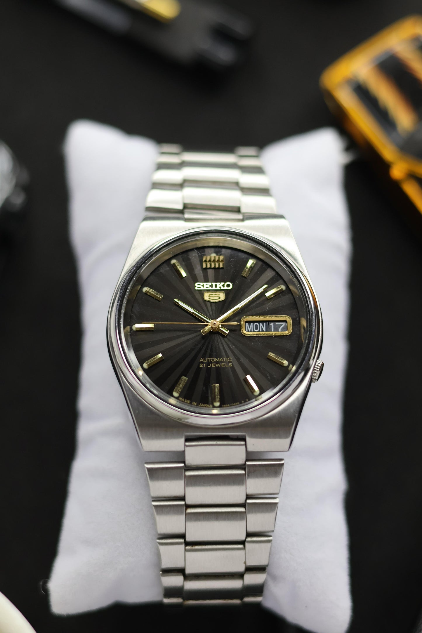 Seiko 5 Black Sunray Dial with Glass Back (Pre Owned)