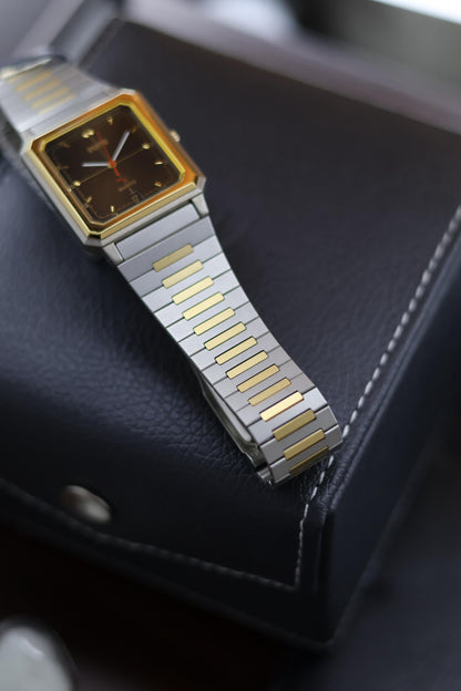 (JDM - Extremely Rare) Limited Edition ORIENT X PUMA Slim Tank Style Two Tone Black Sunray Dial - Quartz Vintage Watch (Pre Owned) - A272