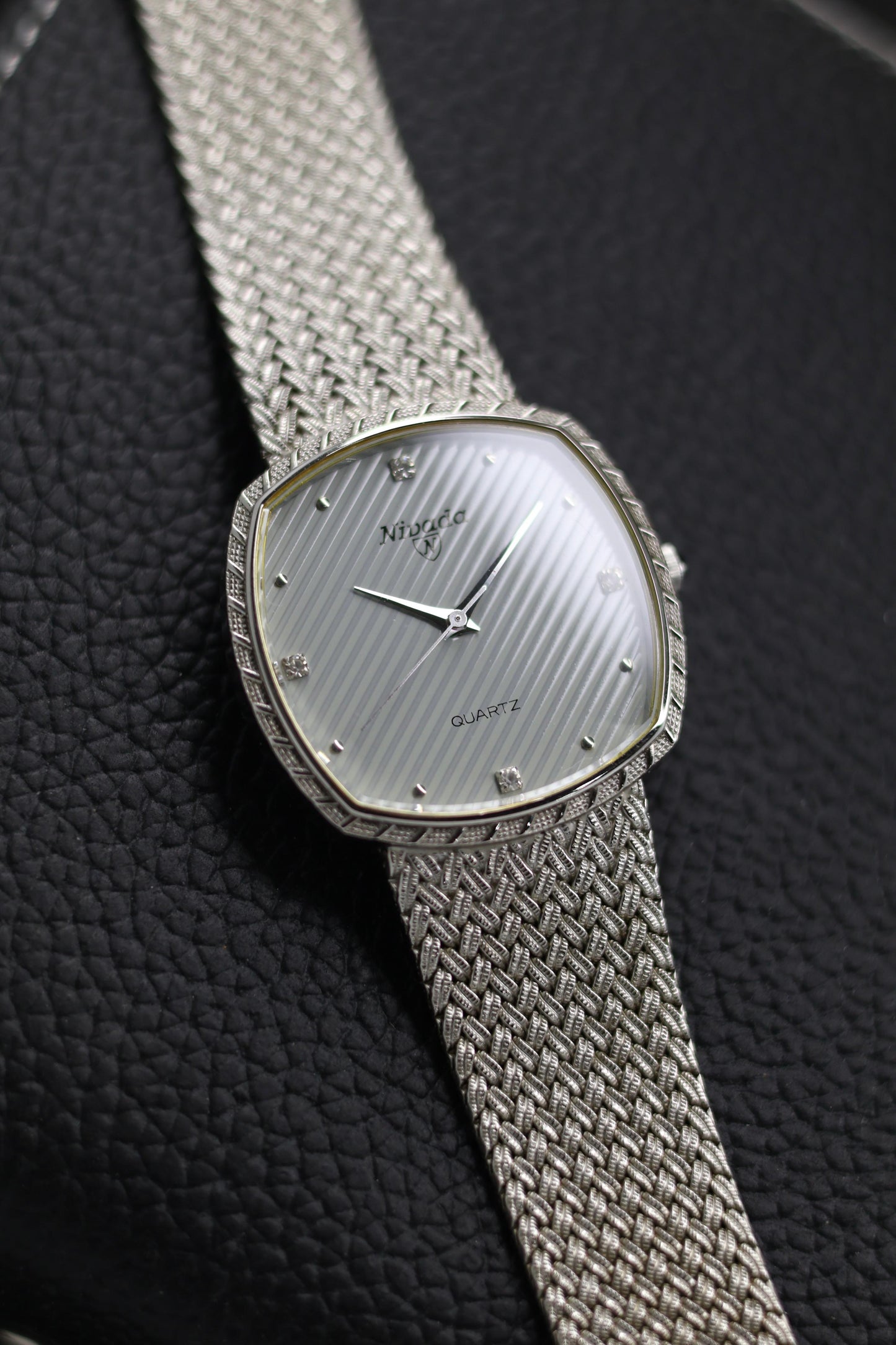 (Extremely Rare) Nivada Grenchen TV Dial with PALLADIUM Plated Case & Integrated Woven Milanese Bracelet - Swiss Vintage Watch (Pre Owned) - SE642