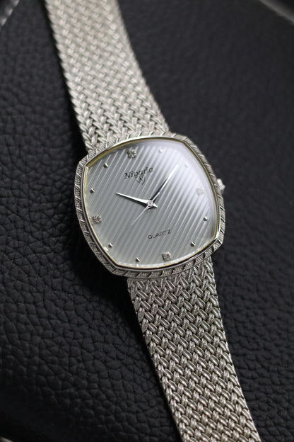 (Extremely Rare) Nivada Grenchen TV Dial with PALLADIUM Plated Case & Integrated Woven Milanese Bracelet - Swiss Vintage Watch (Pre Owned) - SE642