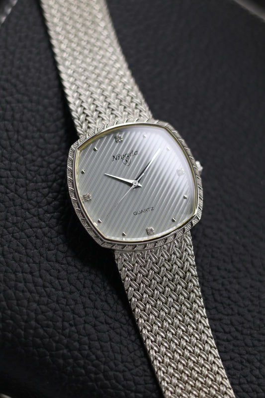(Extremely Rare) Nivada Grenchen TV Dial with PALLADIUM Plated Case & Integrated Woven Milanese Bracelet - Swiss Vintage Watch (Pre Owned) - SE642