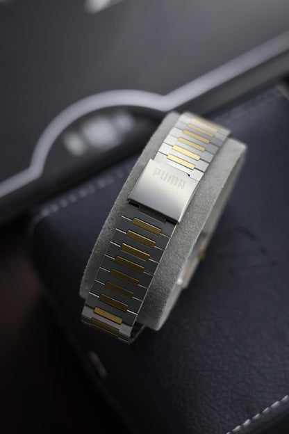 (JDM - Extremely Rare) Limited Edition ORIENT X PUMA Slim Tank Style Two Tone Silver Sunray Dial - Quartz Vintage Watch (Pre Owned) - A366