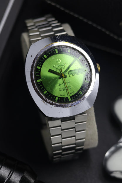 (Super Rare) Omax Crystal 25 Jewels Green Dial - Automatic Swiss Vintage Watch (Pre Owned) - SE518