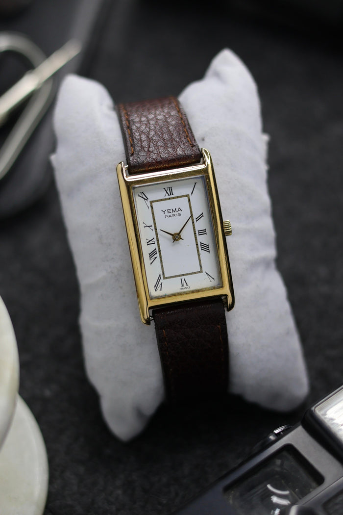(Extremely Rare) YEMA PARIS Tank - SWISS Quartz 2-Hand - Gold Plated Case (Pre Owned)