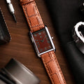 The S23 - WINE / MAROON GUILLOCHE DIAL - Slim Tank Style Watch - by Watchtopia