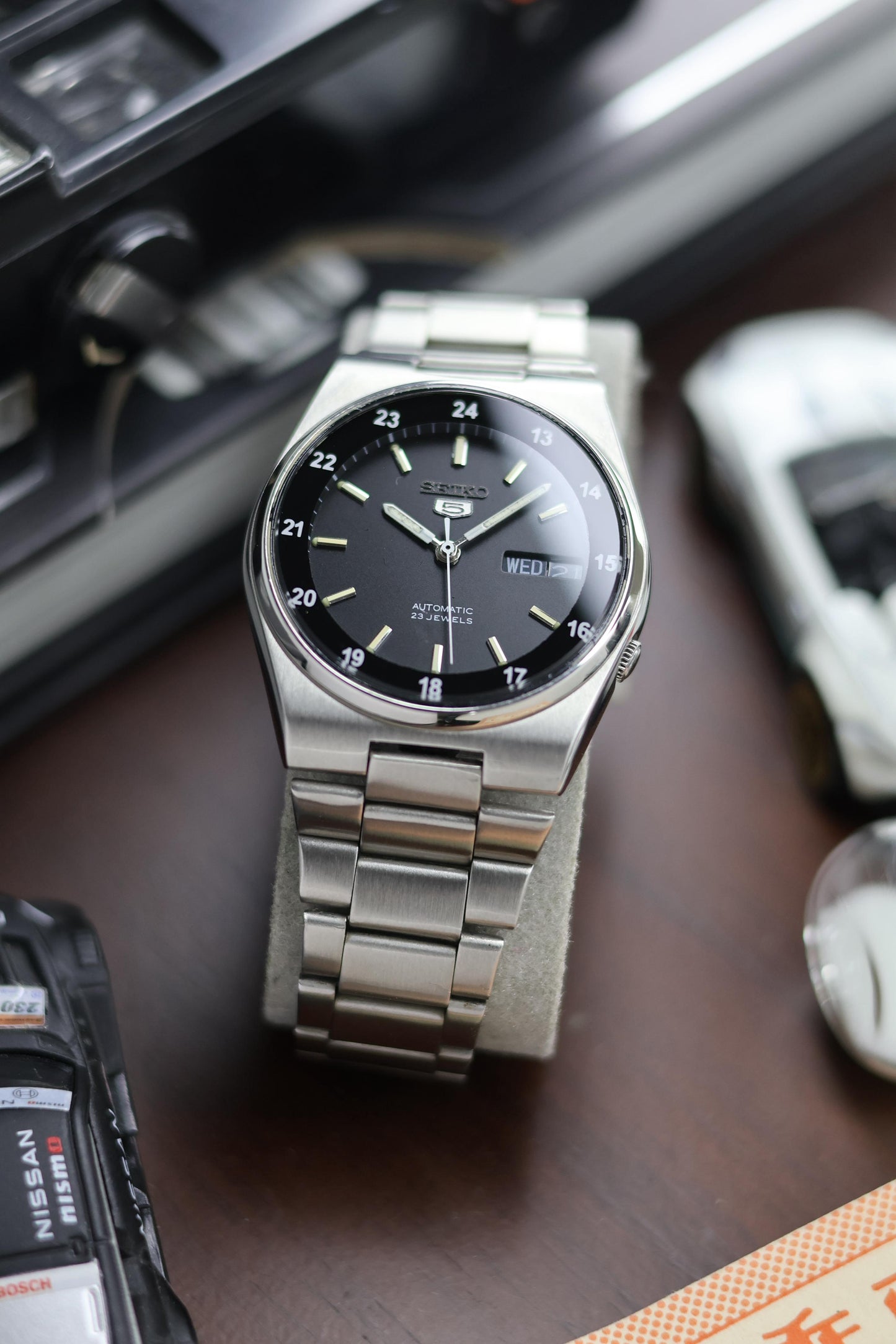 Seiko 5 SNXM19 Railway Time Black Dial with Glass Back - Automatic Vintage Watch (Pre Owned) - SE519