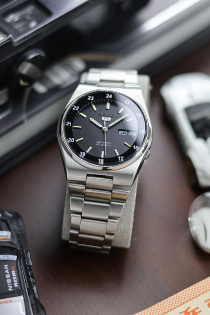 Seiko 5 SNXM19 Railway Time Black Dial with Glass Back - Automatic Vintage Watch (Pre Owned) - SE519