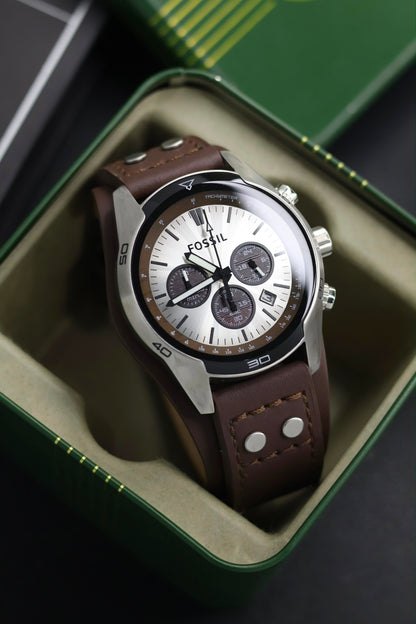 (Super Rare) Fossil Coachman ‘Uncharted’ Silver Panda Chronograph Dial with Box (Pre Owned) - SE1001
