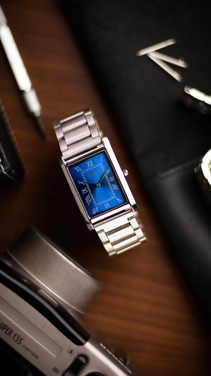 The S23 - BLUE Dial - Slim Tank Style Watch - by Watchtopia