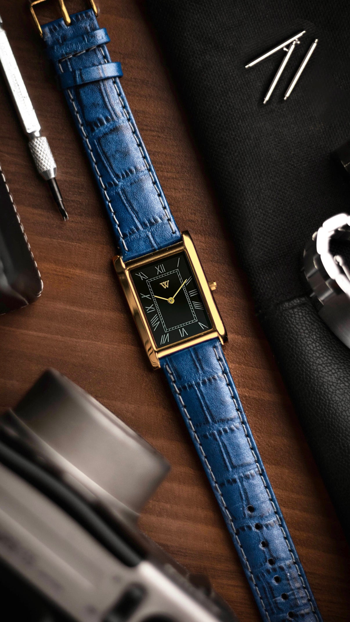 The S23 - BLACK Dial (Golden Case) - Slim Tank Style Watch - by Watchtopia