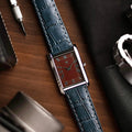 The S23 - WINE / MAROON GUILLOCHE DIAL - Slim Tank Style Watch - by Watchtopia