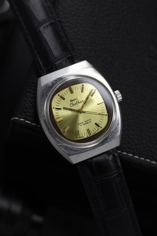 (Super Rare) Vintage HMT Chethan Champagne TV Dial - in Original Condition - Mechanical Hand Winding Watch (Pre Owned) - SE634