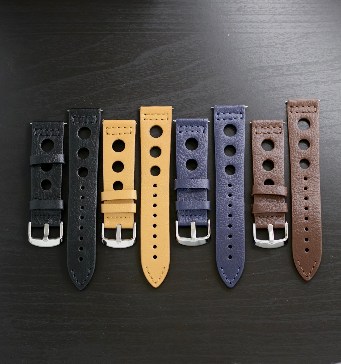 PREMIUM RALLY Style Perforated Genuine Leather Watch Strap (22mm) - with FREE Strap Tool!